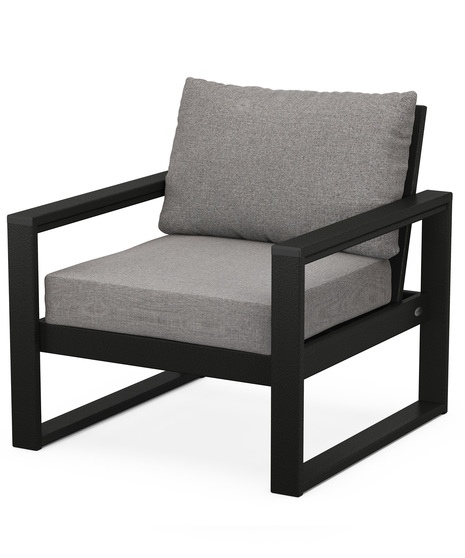 With sleek, angular lines, this modern deep seating chair features a plush pillow-back cushion as well as a supportive seat cushion covered in high-performance outdoor fabric.